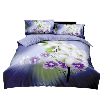 Pościel 200x220 kremowa fioletowa biały kwiat PK701 z PRZEŚCIERADŁEM